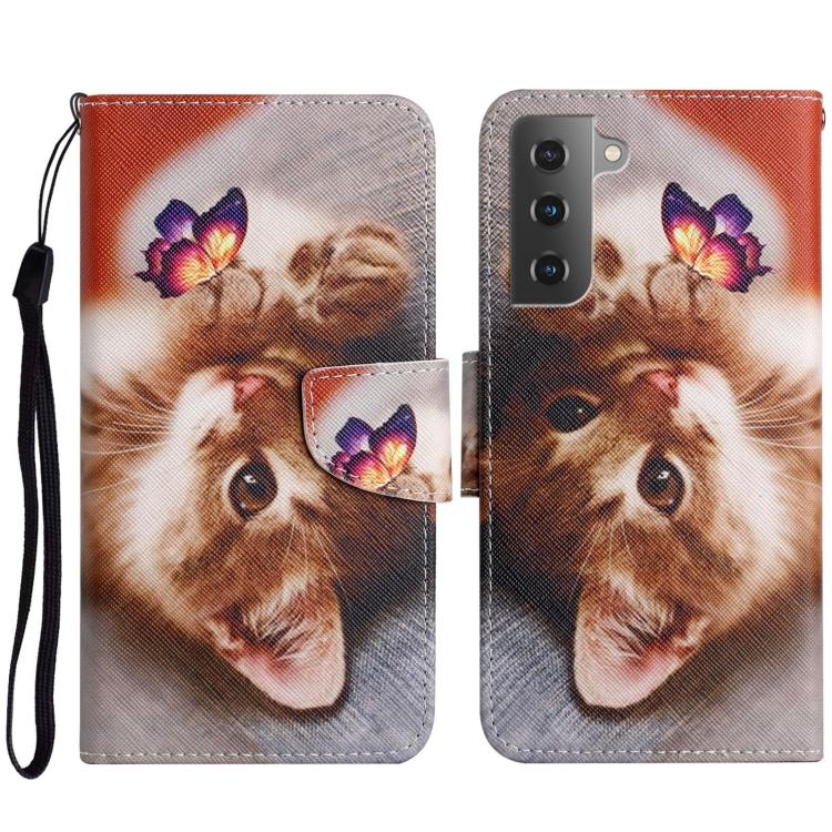 

For Samsung Galaxy S23+ 5G Colored Drawing Pattern Leather Phone Case(Butterfly Cat)