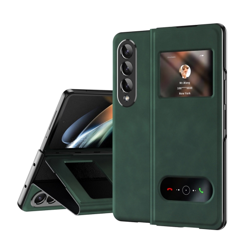 

For Samsung Galaxy Z Fold3 5G Mature Window View Flip Leather Phone Case(Green Nappa)