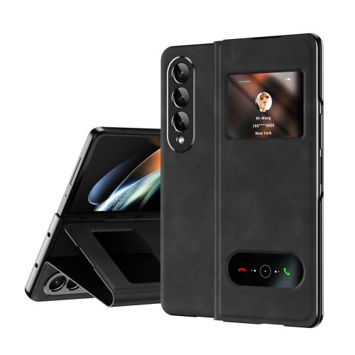 

For Samsung Galaxy Z Fold2 5G Mature Window View Flip Leather Phone Case(Black Nappa)