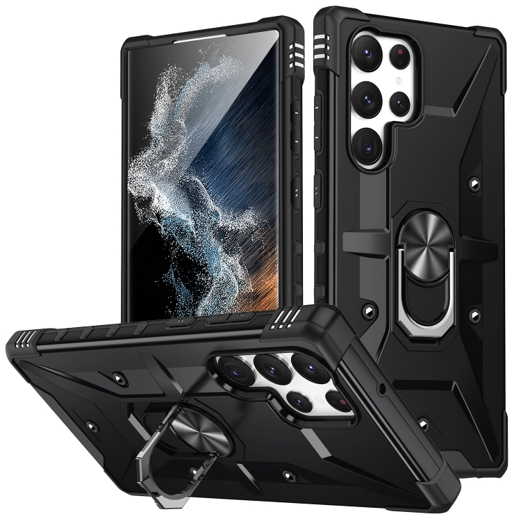 

For Samsung Galaxy S23 Ultra 5G Ring Holder Phone Case(Black)