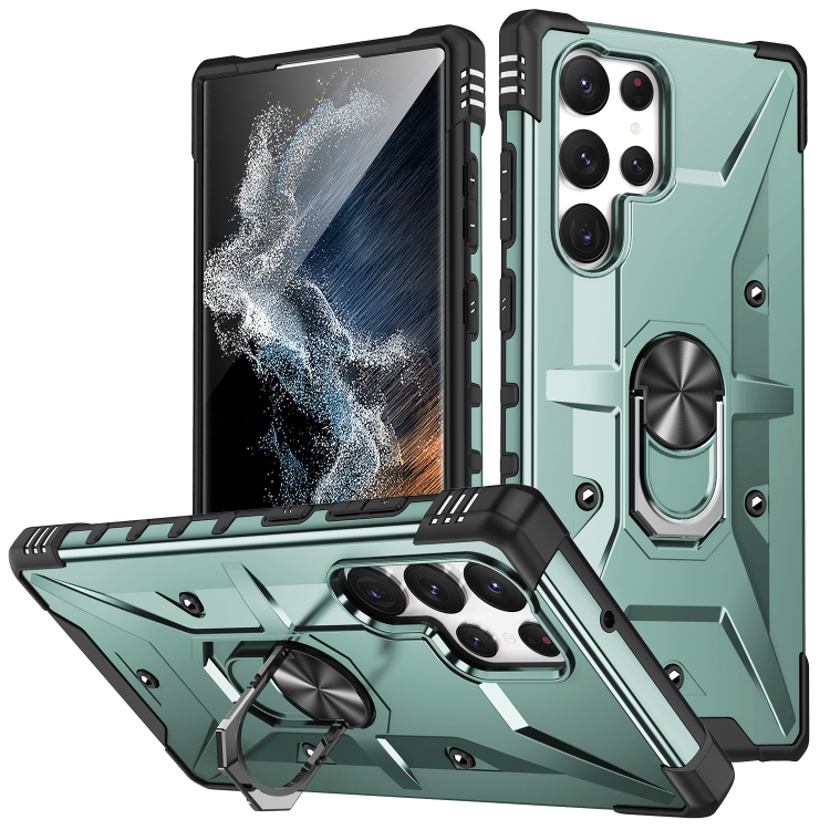 

For Samsung Galaxy S23 Ultra 5G Ring Holder Phone Case(Midnight Green)