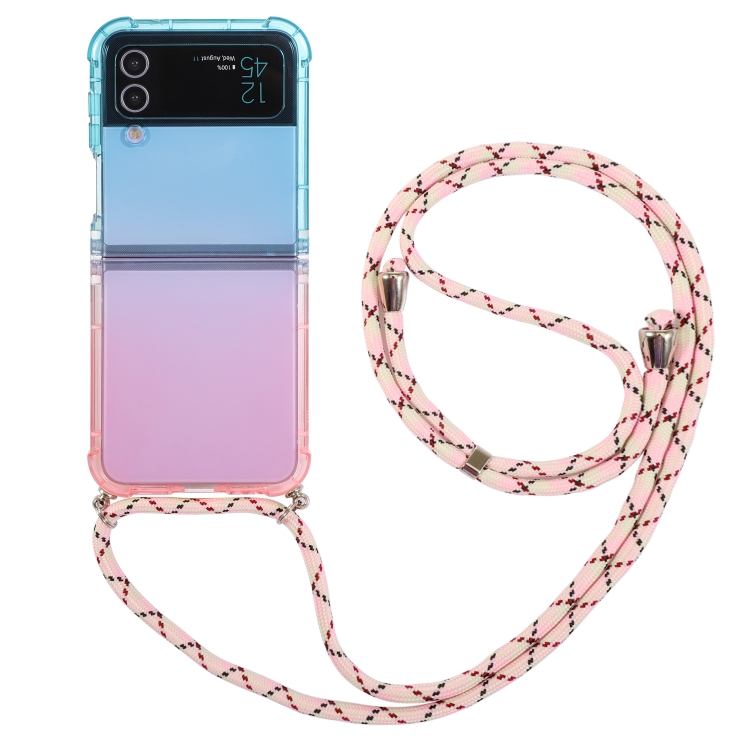 

For Samsung Galaxy Z Flip4 5G Gradient Color Shockproof Phone Case with Lanyard(Gradient Blue Pink)