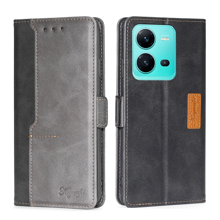 

For vivo V25 5G/V25e 5G Contrast Color Side Buckle Leather Phone Case(Black+Grey)