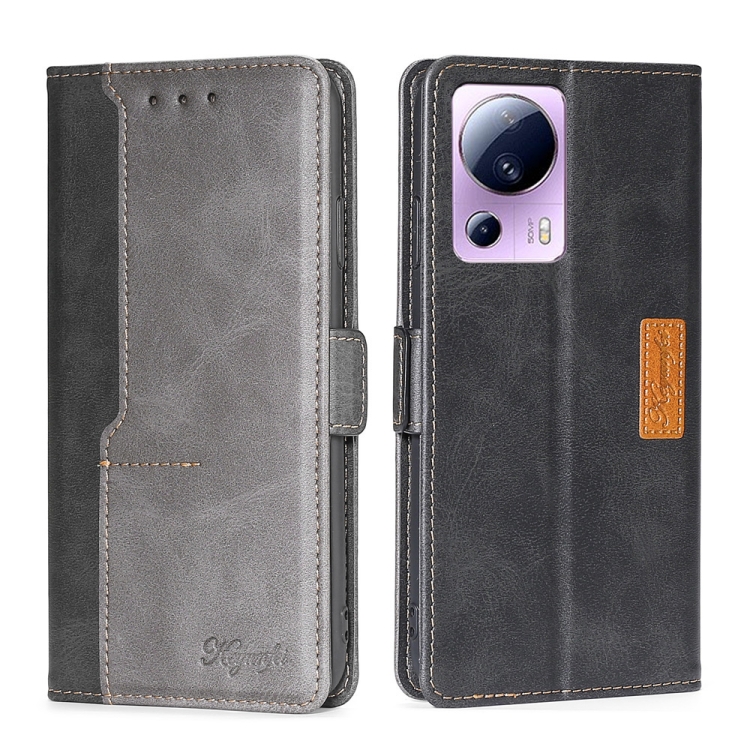 

For Xiaomi Civi 2 5G Contrast Color Side Buckle Leather Phone Case(Black+Grey)