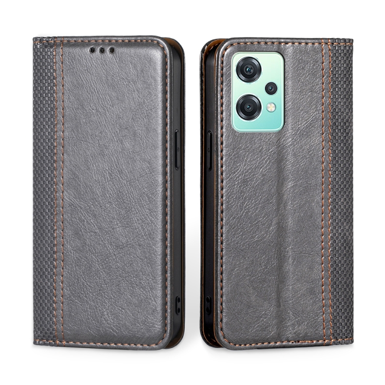 

For OPPO K10x 5G Grid Texture Magnetic Flip Leather Phone Case(Grey)