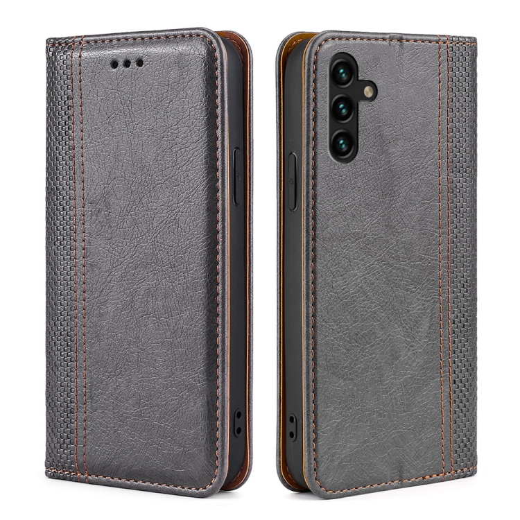 

For Samsung Galaxy A04s Grid Texture Magnetic Flip Leather Phone Case(Grey)