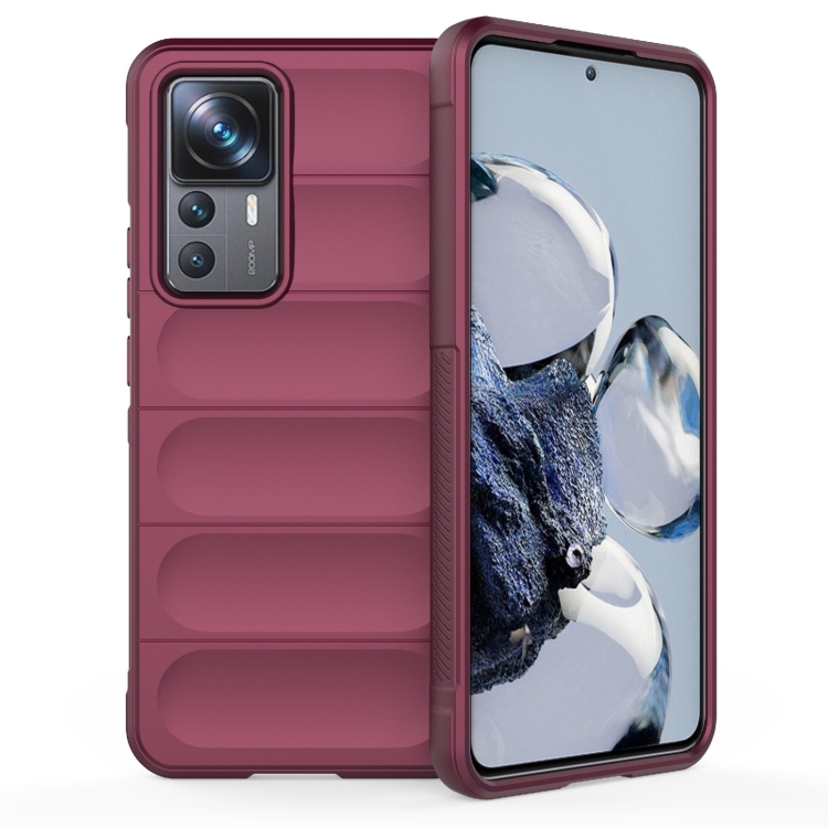 

For Xiaomi 12T Pro Magic Shield TPU + Flannel Phone Case(Wine Red)