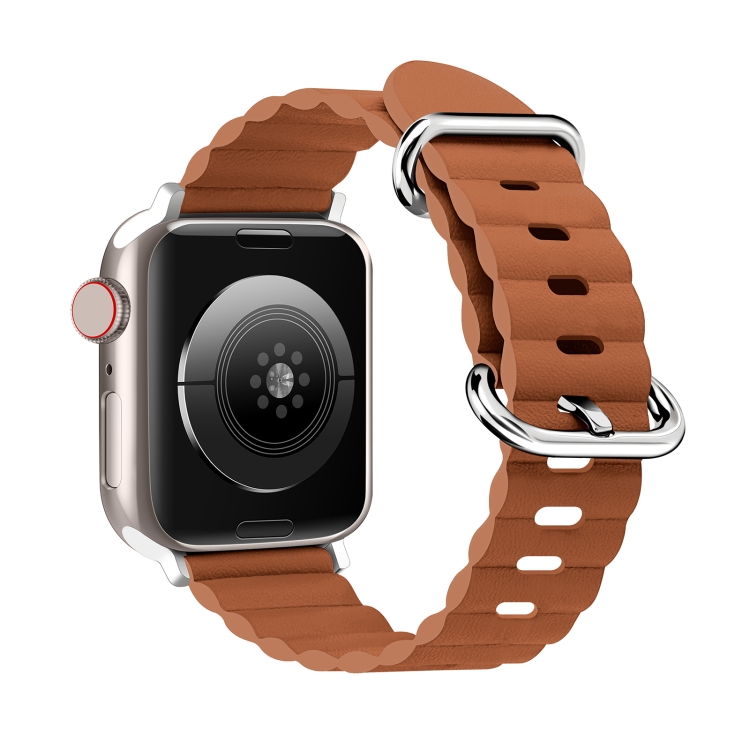 

Ocean Style Leather Watch Strap For Apple Watch Series 8&7 41mm / SE 2&6&SE&5&4 40mm / 3&2&1 38mm(Golden Brown)