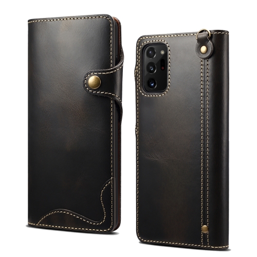 

For Samsung Galaxy Note20 Ultra Denior Oil Wax Cowhide Magnetic Button Genuine Leather Case(Black)