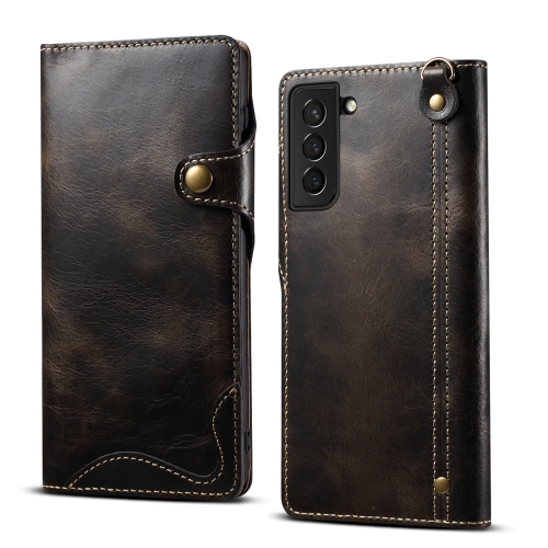 

For Samsung Galaxy S21 5G Denior Oil Wax Cowhide Magnetic Button Genuine Leather Case(Black)