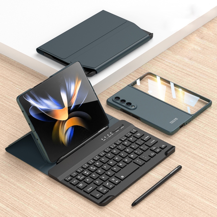 

For Samsung Galaxy Z Fold3 5G Magnetic Folding Bluetooth Keyboard Leather Case(Dark Green)