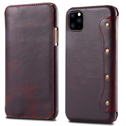 

For iPhone 11 Pro Max Denior Oil Wax Top Layer Cowhide Simple Flip Leather Case(Dark Red)