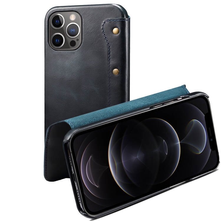 

For iPhone 13 Pro Denior Oil Wax Top Layer Cowhide Simple Flip Leather Case(Dark Blue)