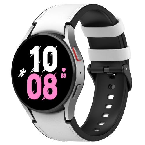 

For Samsung Galaxy Watch5 44mm / 40mm Silicone Leather Black Buckle Watch Band, Size:S(White)