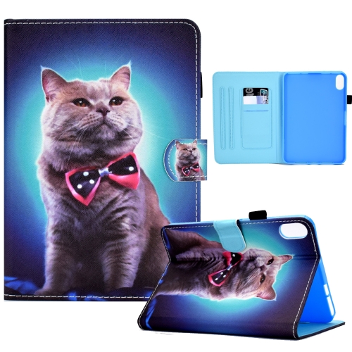 

For iPad 10th Gen 10.9 2022 Colored Drawing Stitching Smart Leather Tablet Case(Bow Tie Cat)