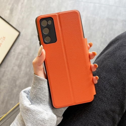 

For Samsung Galaxy S20 FE Half Display Adsorption Leather Phone Case(Orange)