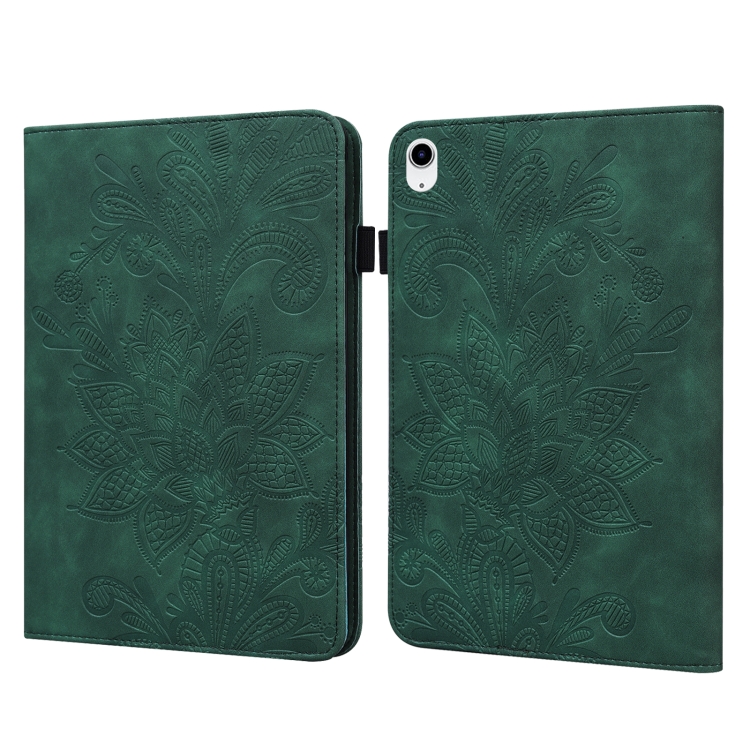 

For iPad 10th Gen 10.9 2022 Lace Flower Embossing Pattern Leather Tablet Case(Green)
