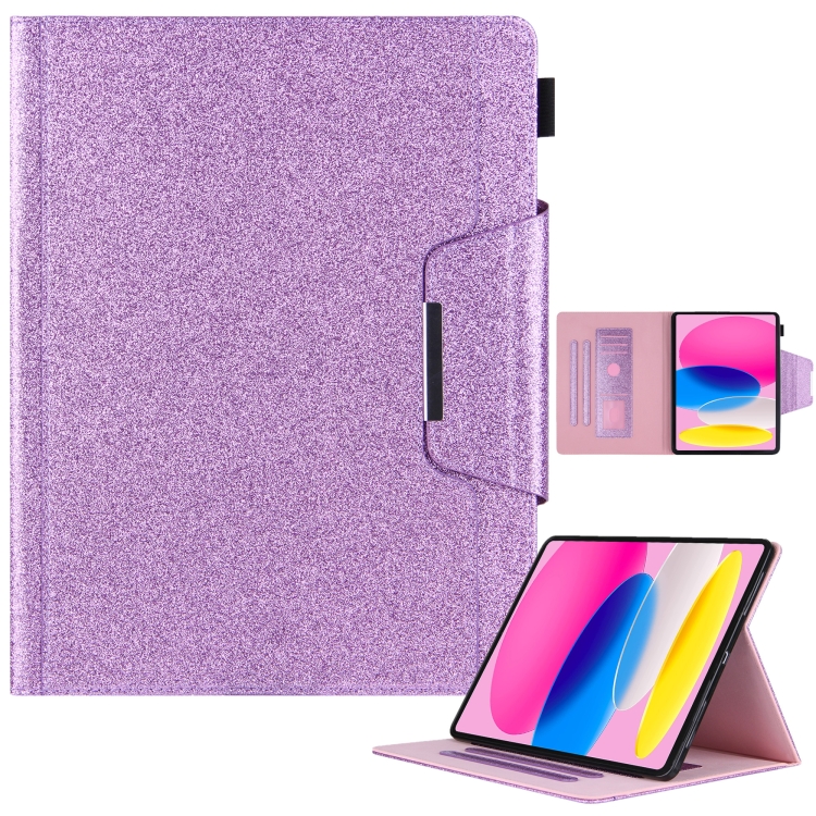 

For iPad 10th Gen 10.9 2022 Glitter Metal Buckle Leather Smart Tablet Case(Purple)