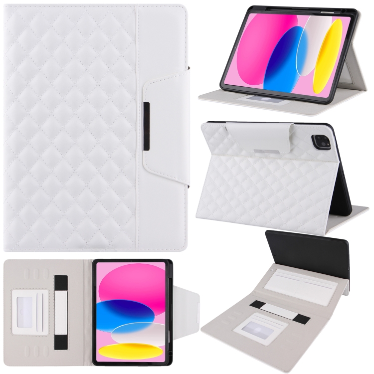 

For iPad 10th Gen 10.9 2022 Grid Metal Buckle Leather Smart Tablet Case(White)