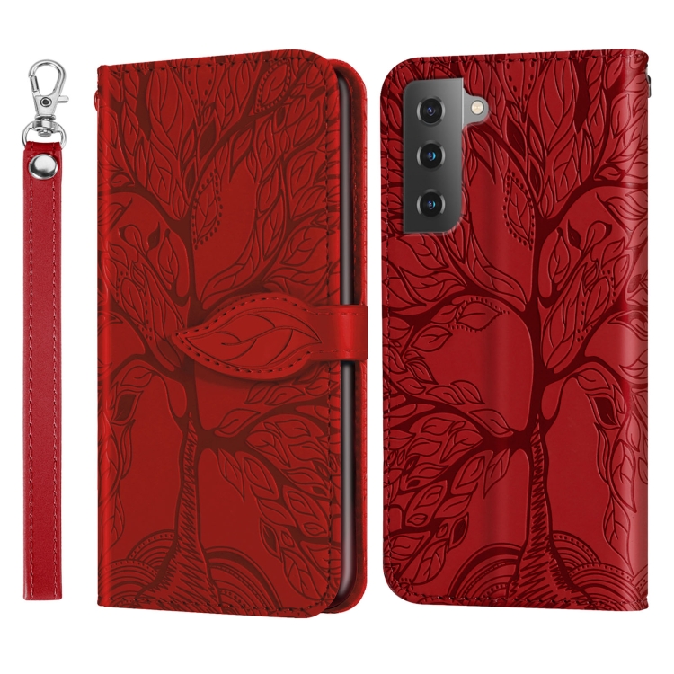 

For Samsung Galaxy S23 5G Life Tree Embossing Pattern Leather Phone Case(Red)