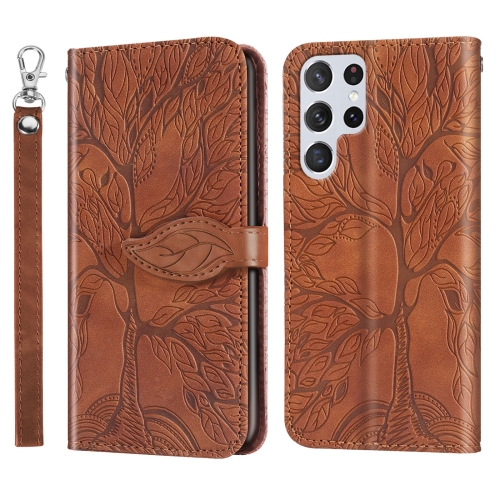 

For Samsung Galaxy S23 Ultra 5G Life Tree Embossing Pattern Leather Phone Case(Brown)