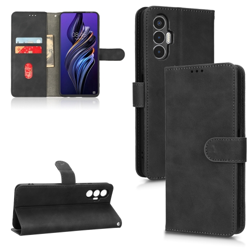 For Tecno Pova 3 Skin Feel Magnetic Flip Leather Phone Case(Black)