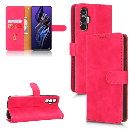 For Tecno Pova 3 Skin Feel Magnetic Flip Leather Phone Case(Rose Red)