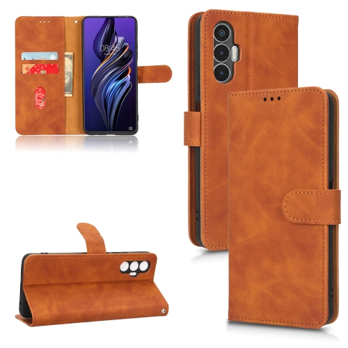 For Tecno Pova 3 Skin Feel Magnetic Flip Leather Phone Case(Brown)