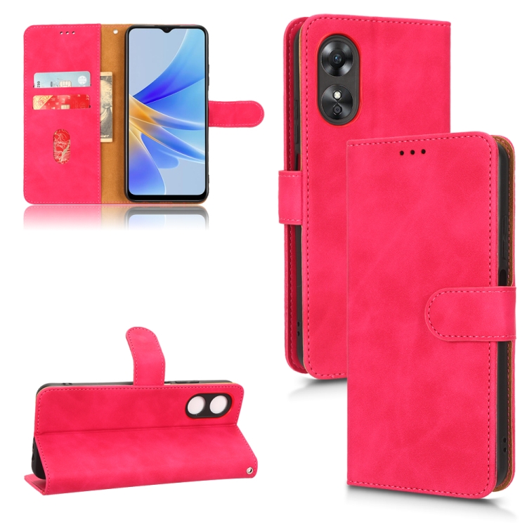 

For OPPO A17 Skin Feel Magnetic Flip Leather Phone Case(Rose Red)