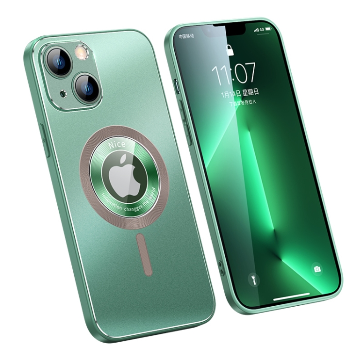 

For iPhone 14 Plus Frosted Metal Backplate MagSafe Phone Case(Green)