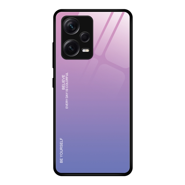 

For Xiaomi Redmi Note 12 Pro+ China Gradient Color Glass Phone Case(Pink Purple)
