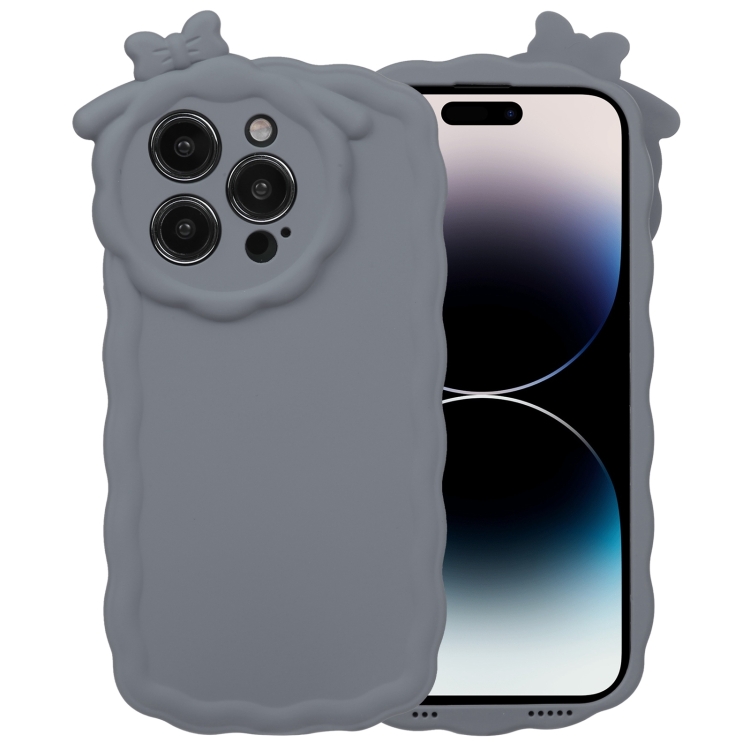 

For iPhone 12 Pro Bowknot Liquid Silicone Phone Case(Grey)