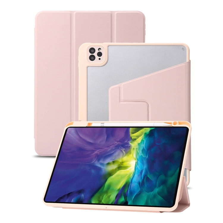 

For iPad Pro 11 2022 / 2021 / 2020 / 2018 / Air 2022 / 2020 10.9 3-Fold 360 Rotation Acrylic Leather Smart Tablet Case(Pink)