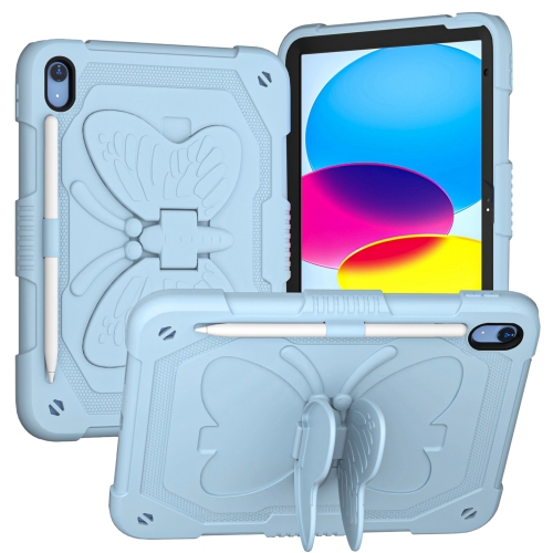 

For iPad 10th Gen 10.9 2022 Butterfly Kickstand Heavy Duty Hard Rugged Tablet Case(Ice Blue)