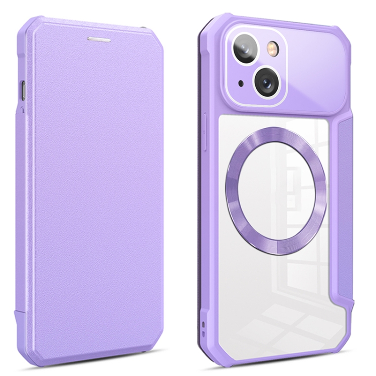 

For iPhone 14 CD Texture Magsafe Flip Leather Phone Case(Purple)