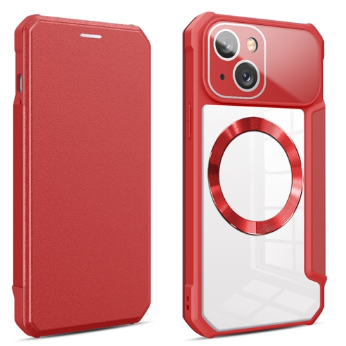 

For iPhone 14 Plus CD Texture Magsafe Flip Leather Phone Case(Red)