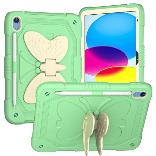 

For iPad 10th Gen 10.9 2022 Butterfly Kickstand Heavy Duty Hard Rugged Tablet Case(Gream Fresh Green)