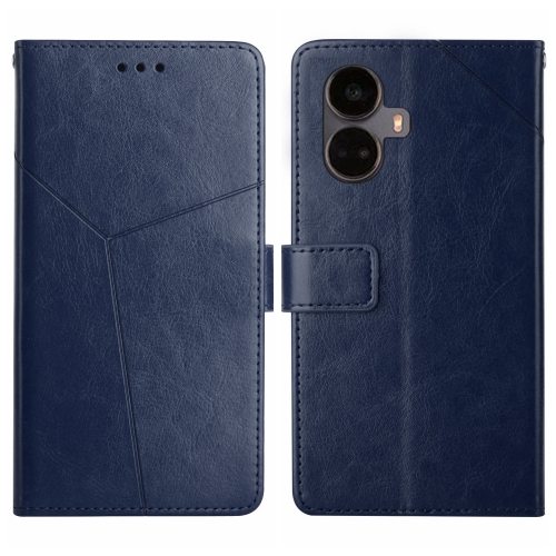 

For Realme 10 Pro+ HT01 Y-shaped Pattern Flip Leather Phone Case(Blue)