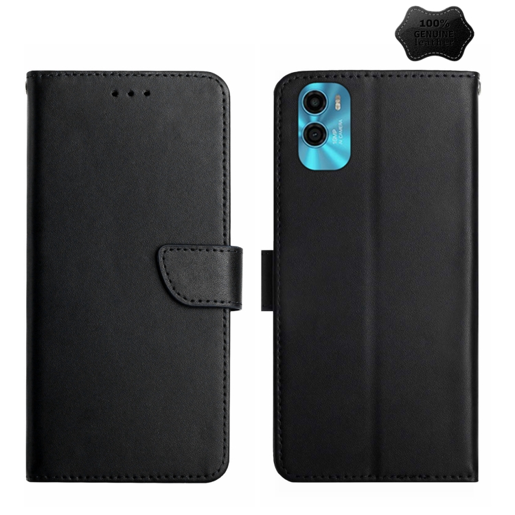 

For Motorola Moto E22s Genuine Leather Fingerprint-proof Flip Phone Case(Black)