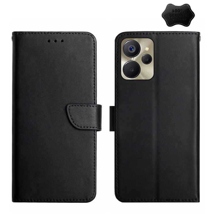 

For Realme 9i 5G Genuine Leather Fingerprint-proof Flip Phone Case(Black)