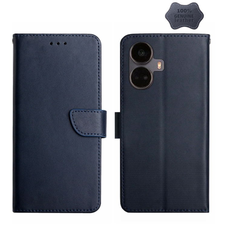

For Realme 10 Pro+ Genuine Leather Fingerprint-proof Flip Phone Case(Blue)