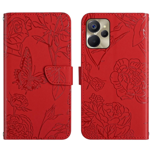 

For Realme 9i 5G HT03 Skin Feel Butterfly Embossed Flip Leather Phone Case(Red)