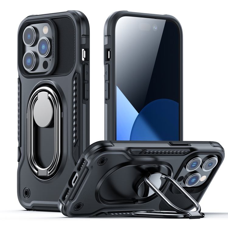 

For iPhone 14 Plus JOYROOM PC + TPU Dual-layer Shockproof Phone Case with Rotating Holder(Black)