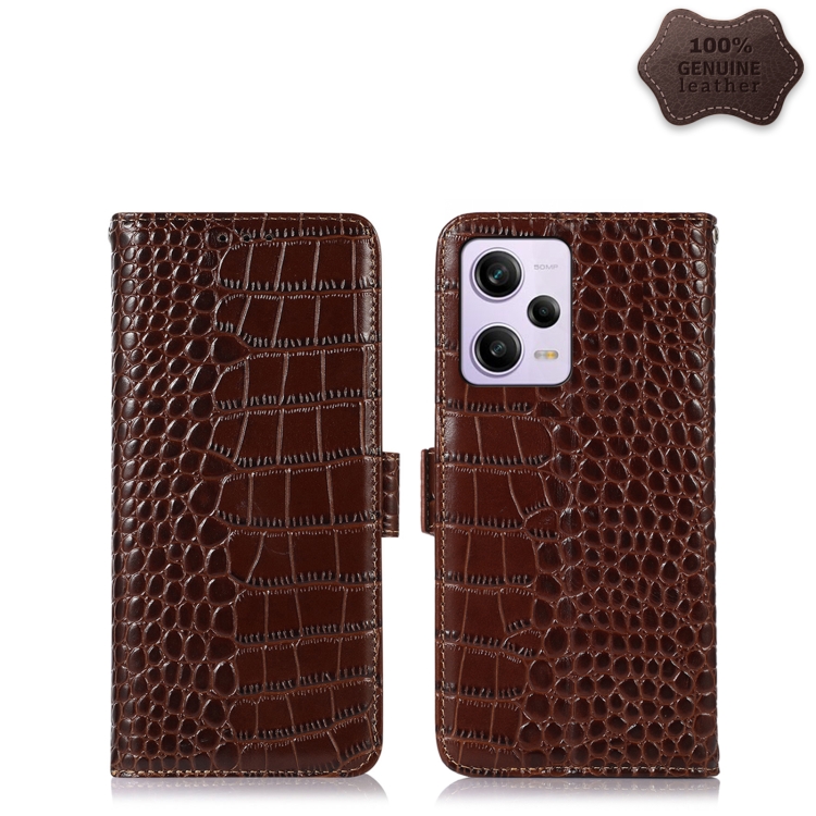 

For Xiaomi Redmi Note 12 Pro 5G Crocodile Top Layer Cowhide Leather Phone Case(Brown)