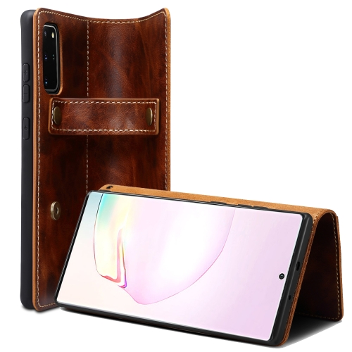 

For Samsung Galaxy Note20 Denior Oil Wax Cowhide DK Magnetic Button Leather Phone Case(Brown)