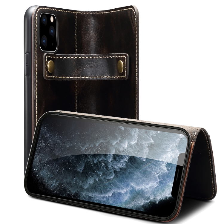 

For iPhone 13 Pro Max Denior Oil Wax Cowhide DK Magnetic Button Leather Phone Case(Black)