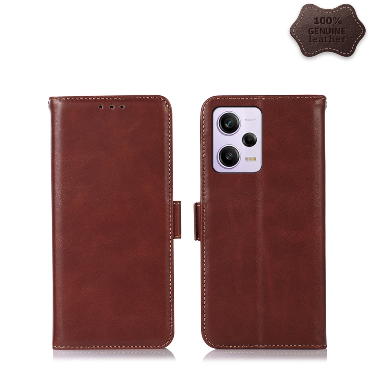 

For Xiaomi Redmi Note 12 Pro 5G Crazy Horse Top Layer Cowhide Leather Phone Case(Brown)