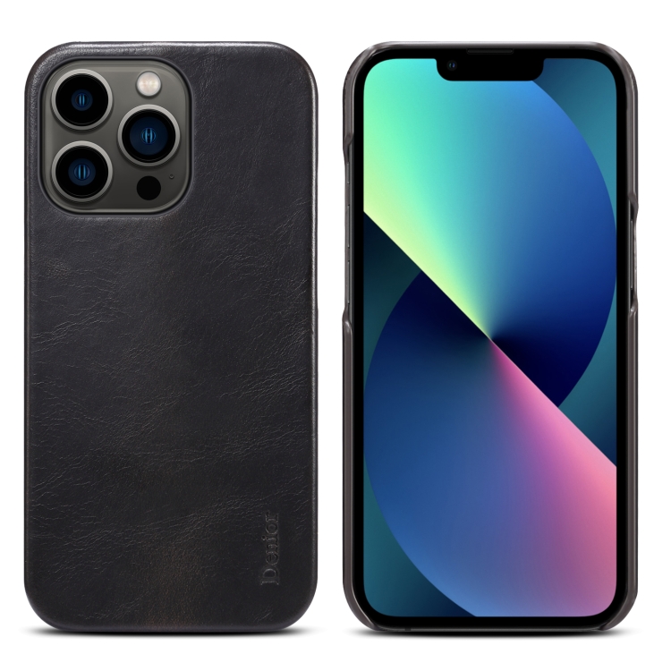 

For iPhone 13 Pro Max Denior Oil Wax Cowhide Phone Case(Black)