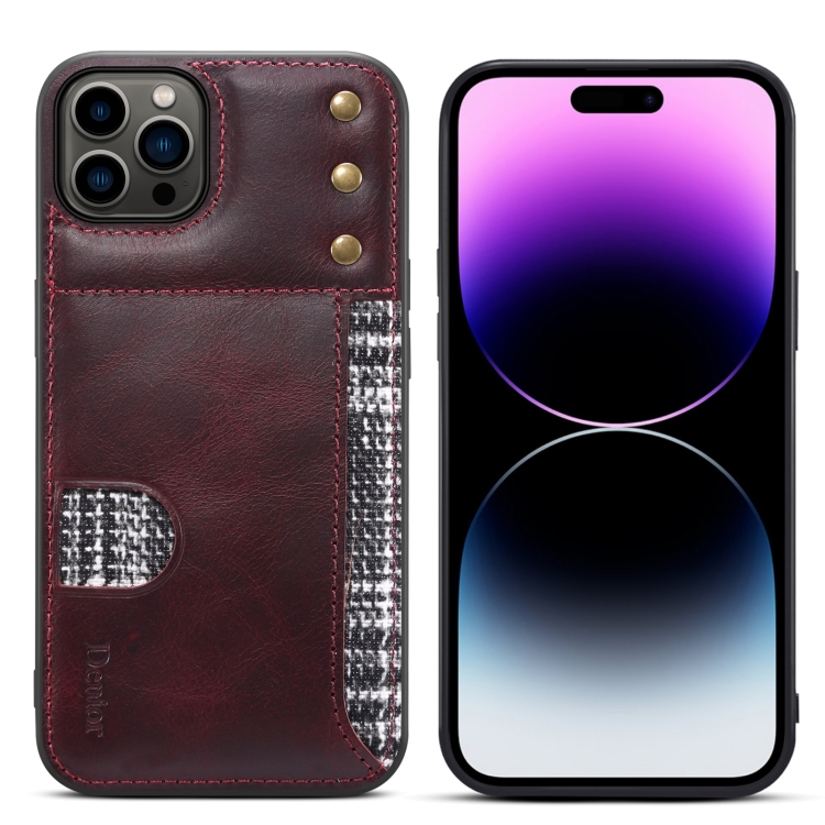 

For iPhone 14 Pro Max Denior Oil Wax Cowhide Card Slot Phone Case(Red)