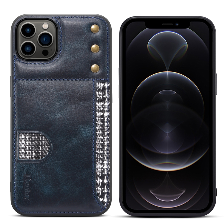 

For iPhone 12 Pro Max Denior Oil Wax Cowhide Card Slot Phone Case(Blue)